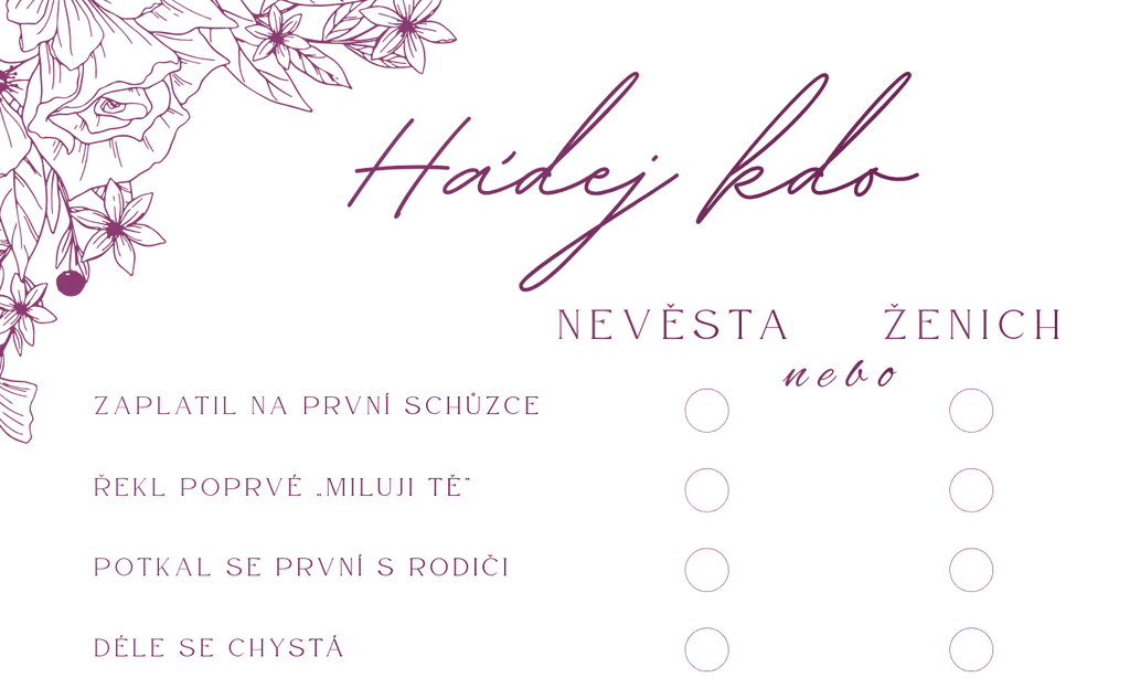 Nevěsta nebo ženich - svatební hra k vytištění