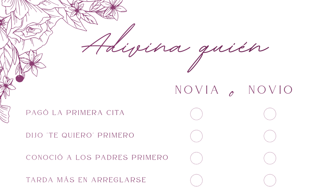 Novia o Novio - juego de boda imprimible