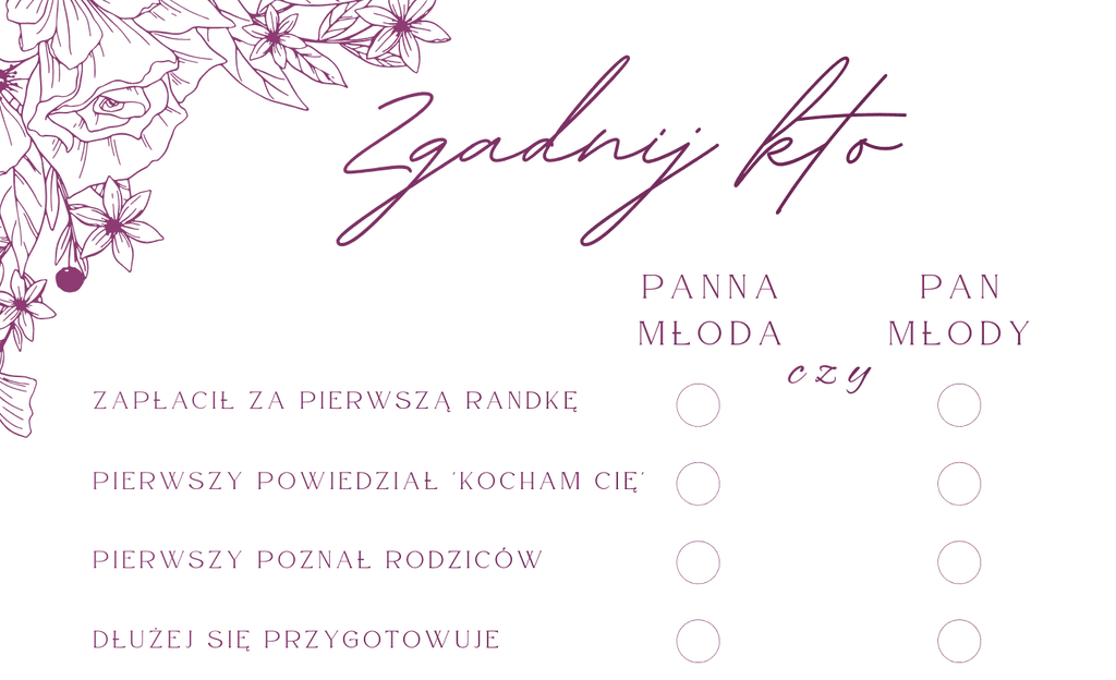 Panna Młoda czy Pan Młody - gra weselna do druku