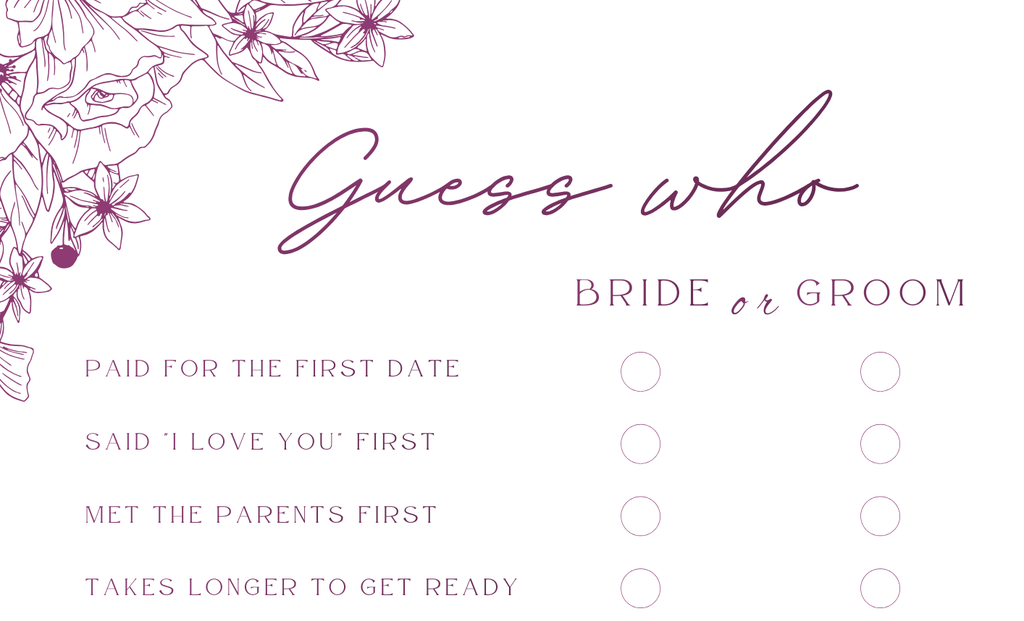 Bride or Groom Printable Wedding Game